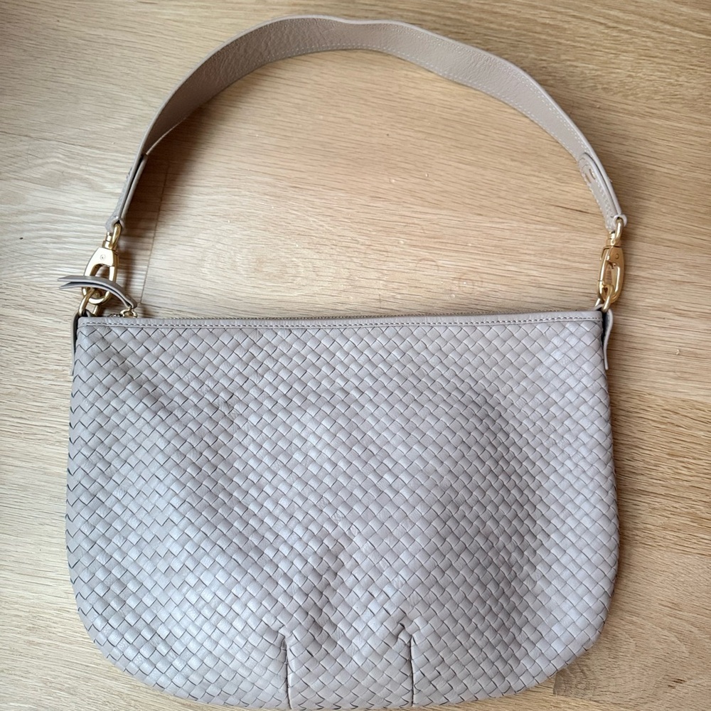 NEW Quince Italian Leather Convertible Crescent Handwoven Shoulder Bag - Taupe - Picture 8 of 12